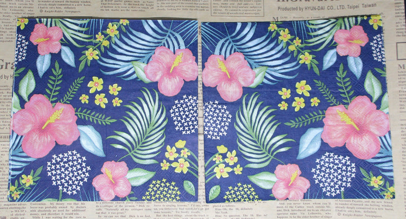 Paper Napkins (Pack of 2) Hibicus Flowers Palm Leaves and ellow Flowers