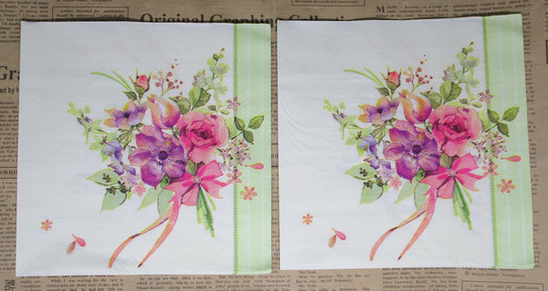 Paper Napkins (Pack of 2) Beautiful Flower bouquet with ribbon