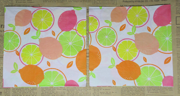 Paper Napkins (Pack of 2) Fluro Citrus Slices Lemon Orange Lime