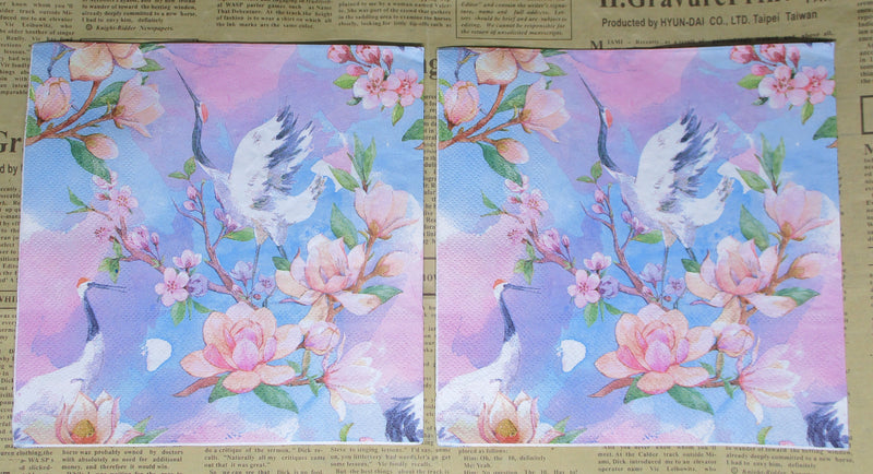 Paper Napkins (Pack of 2) Pink Blossum with Stork Cherry Blossum