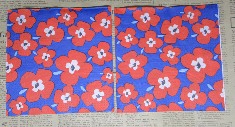 Paper Napkins (Pack of 2) Red and White Flowers on Blue Background Abstract