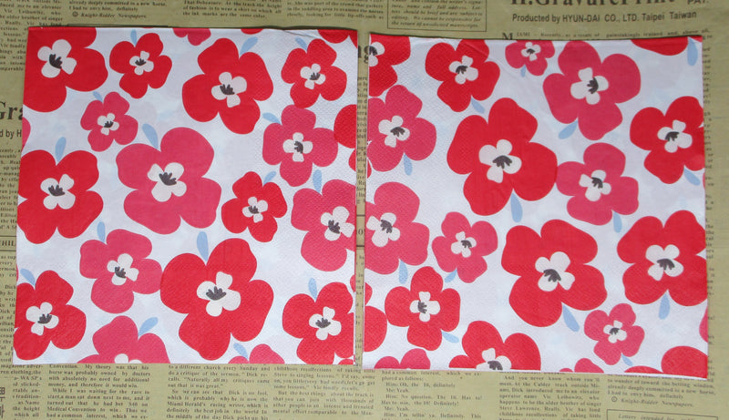 Paper Napkins (Pack of 2) Red and White Flowers on White Background Abstract