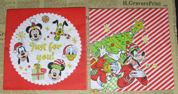 Paper Napkins (Pack of 2) Mickey Mouse, Goofy Donald Duck Pluto Disney Christmas