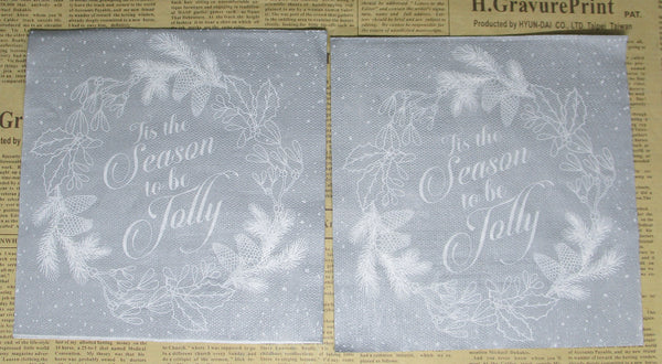 Paper Napkins (Pack of 2) Silver Napkin with White Wreath Till the Season to be Jolly