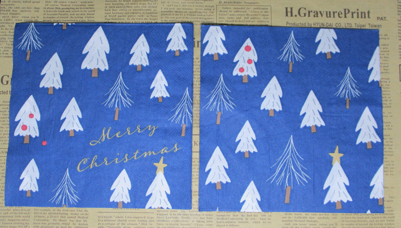Paper Napkins (Pack of 2) Blue background with White Trees Christmas
