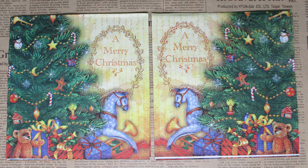Paper Napkins (Pack of 2) Christmas Tree RockingHorseTeddybear Presents Merry Christmas