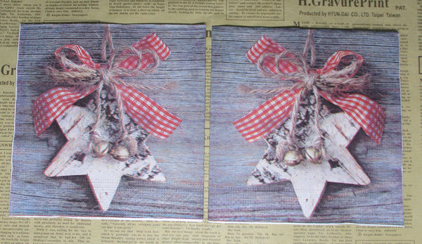 Paper Napkins (Pack of 2) Wooden Folk Art Star with Red Ribbon Gingham