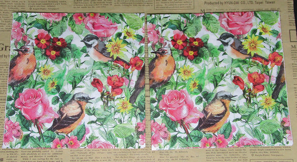 Paper Napkins (Pack of 2) Black and Orange Birds Roses L:eaves Flowers