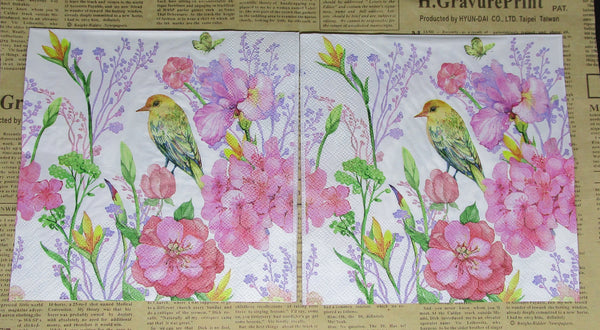 Paper Napkins (Pack of 2) Yellow Bird Pink Flowers yellow flowers Sprigs