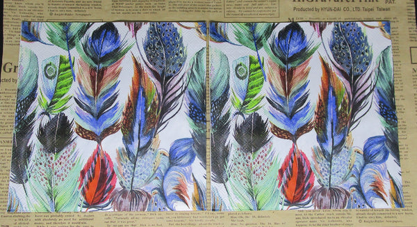 Paper Napkins (Pack of 2) Coloured Feathers Lots Of Texturers and Colours on White