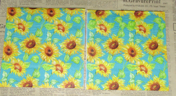 Paper Napkins (Pack of 2) Yellow Sunflowers onBlue Background