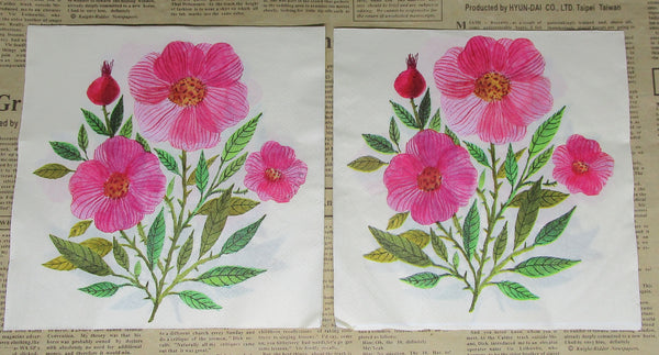 Paper Napkins (Pack of 2) Pink Flowers And Green Foliage Sprigs