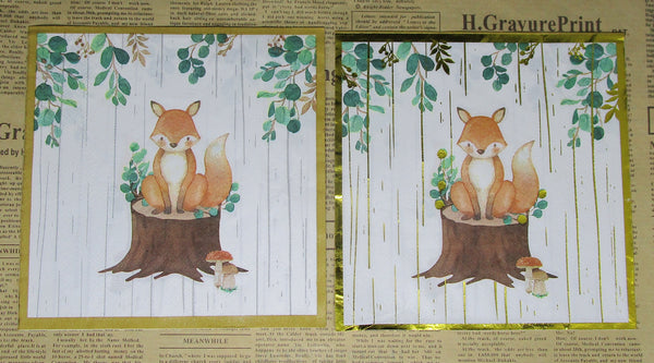 Paper Napkins (Pack of 2) Foiled Fox ona Log with Foliage and Mushrooms