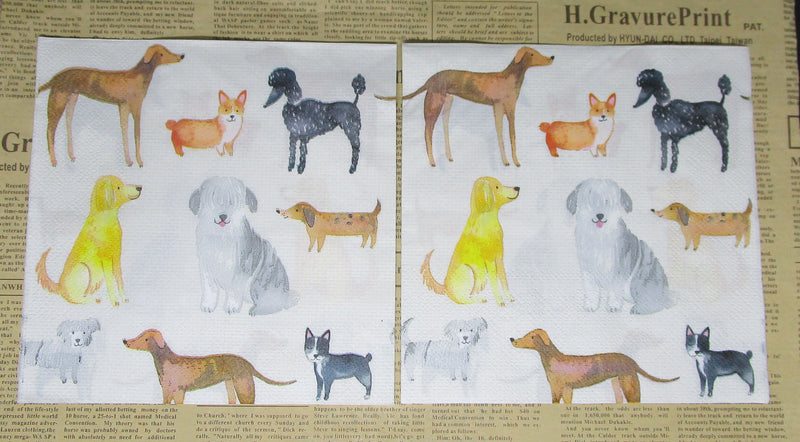 Paper Napkins (Pack of 2) Assorted Dogs Poodle Corgie Grey Hound