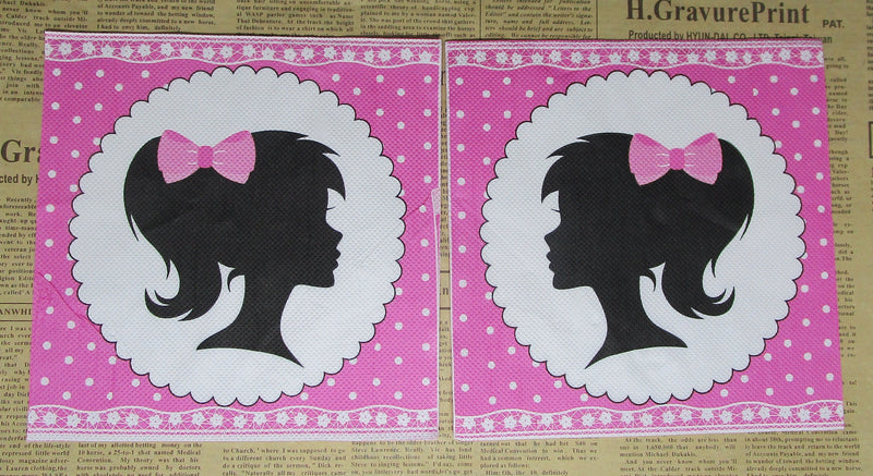 Paper Napkins (Pack of 2) Black Girl Shilloutte on Pink Dots and Lace