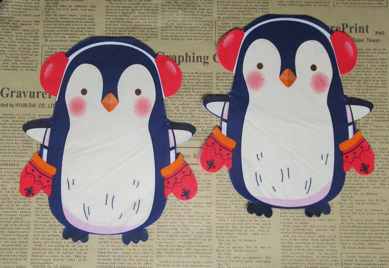 Paper Napkins (Pack of 2) Shaped Napkin Penguin with Mittens and Ear Muffs