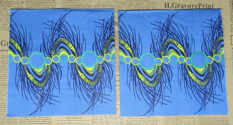 Paper Napkins (Pack of 2) Abstract Peacock Feathers and Circle Lim Green Blue and Nazy Blue