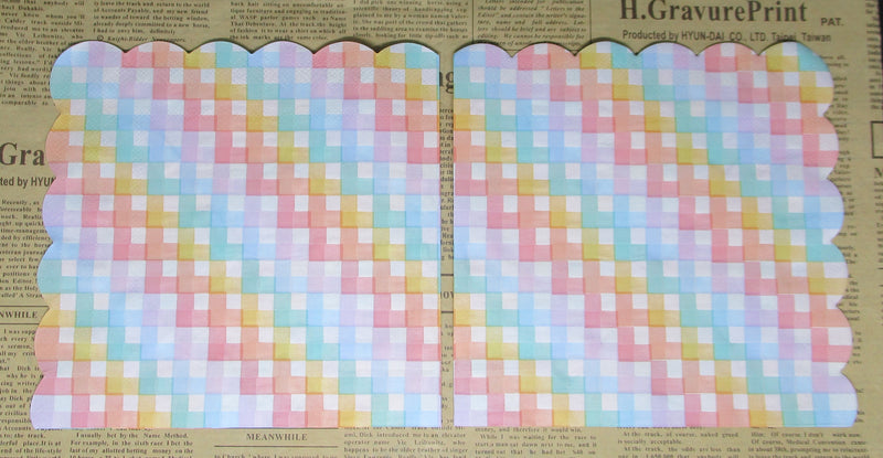 Paper Napkins (Pack of 2) Pastel Coloured Square Checks With Scallop Edge