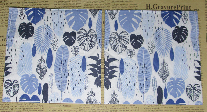 Paper Napkins (Pack of 2)Blue Monochromaticc Leaves Palm Leaves