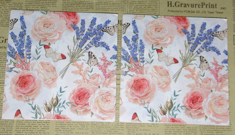 Paper Napkins (Pack of 2) Lavander Butterfly and Roses