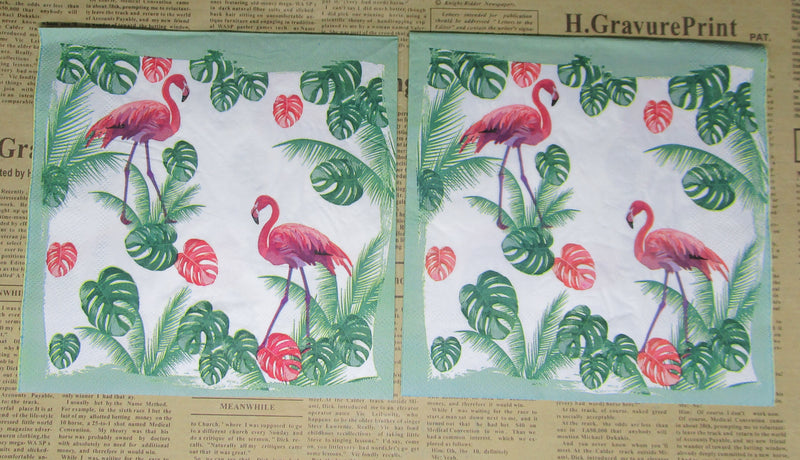 Paper Napkins (Pack of 2) Pink Flamingo with Palm Leaves