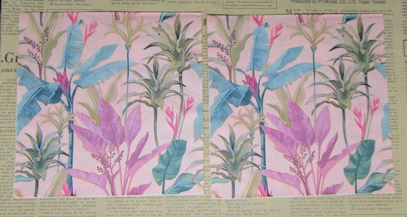 Paper Napkins (Pack of 2) Foliage Palms Pinks and Greens On Pink