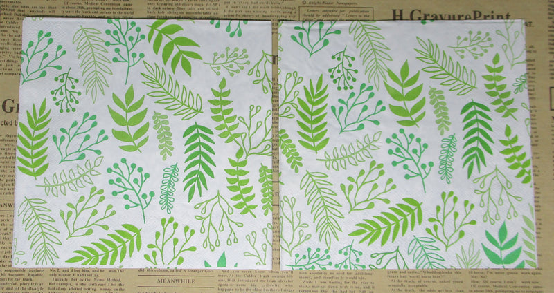 Paper Napkins (Pack of 2) Green Foliage on White Background