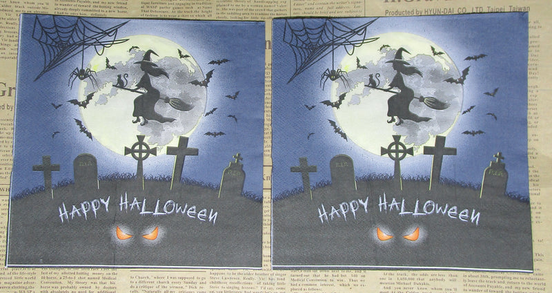 Paper Napkins (Pack of 2) Flying witch with moon and gravestones