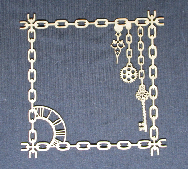 Chipboard Frame Chain with Clock and Keys