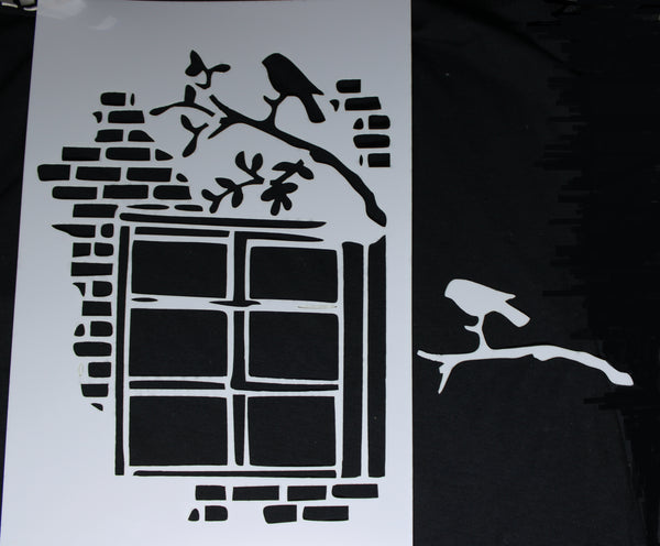 Stencil and Mask Set Large A4 Window and Bird on Branch