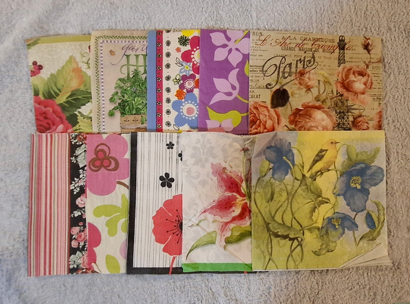 Assorted Paper Napkins (Pack of 10) Flowers and Paris