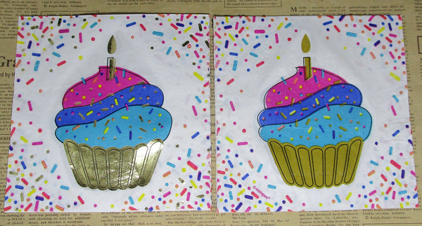 Paper Napkins (Pack of 2) Foiled Cupcakes and Sprinkles