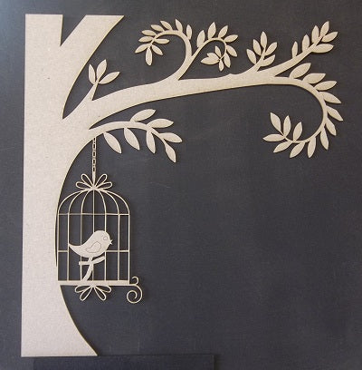 Chipboard Page Corner Tree With Bird Cage