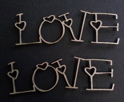 Chipboard Word Love with Hearts (2 Pieces)