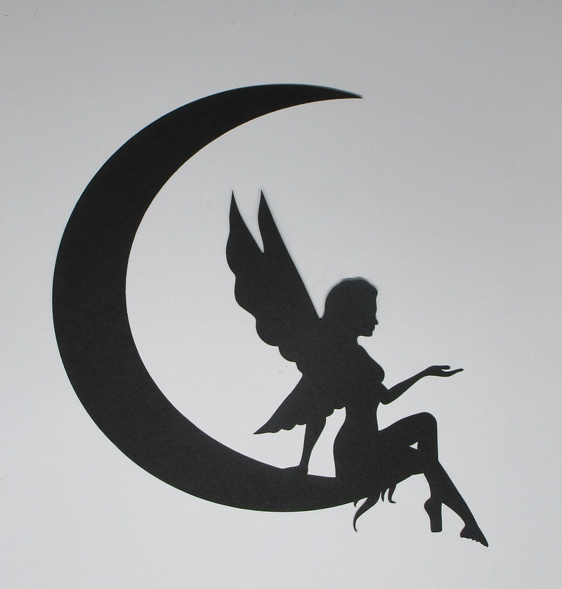 Black Cardstock Fairy Sitting on Moon Large