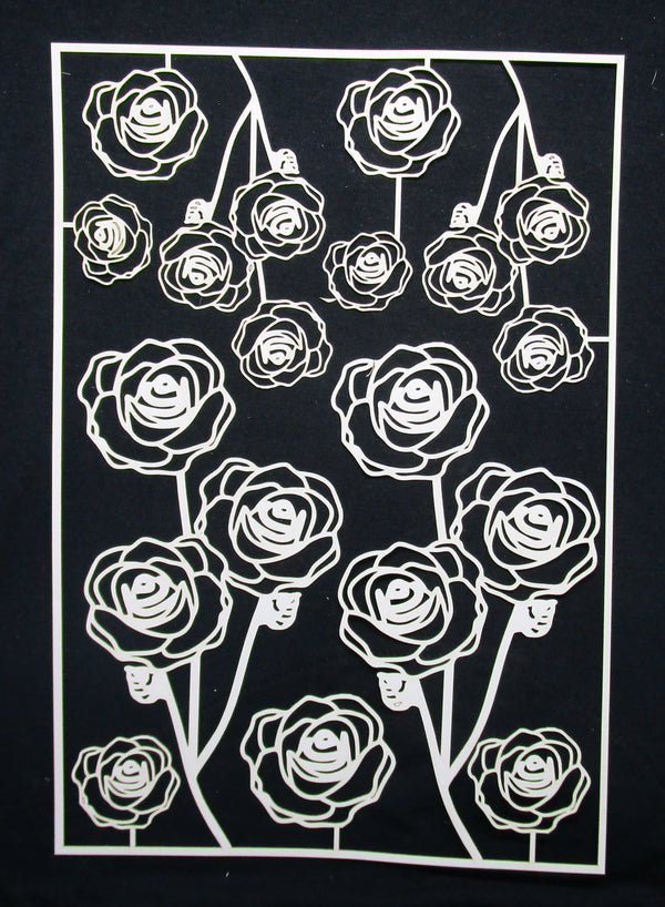 White Cardstock Rose Stems and Singles Full Sheet