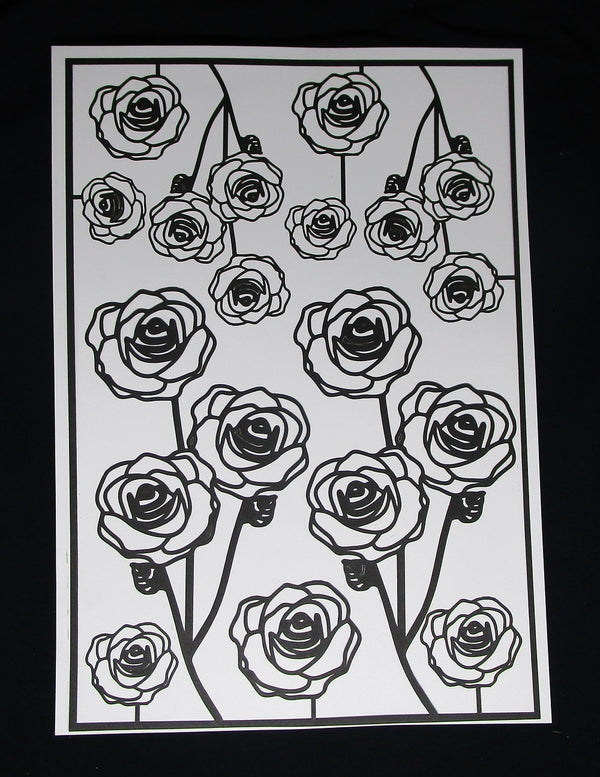 Black Cardstock Rose Stems and Singles Full Sheet