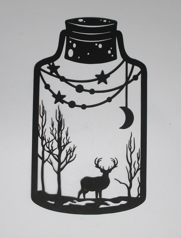 Black Cardstock Christmas Jar with Reindeer and Tree