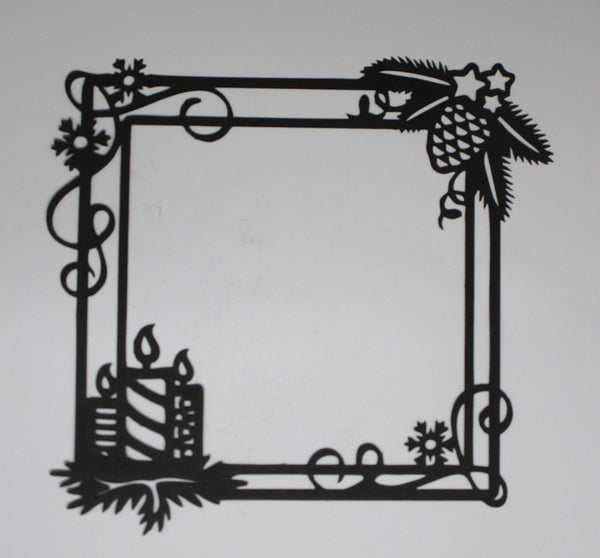 Black Cardstock Christmas Frame Candle and Pinecone Swirls