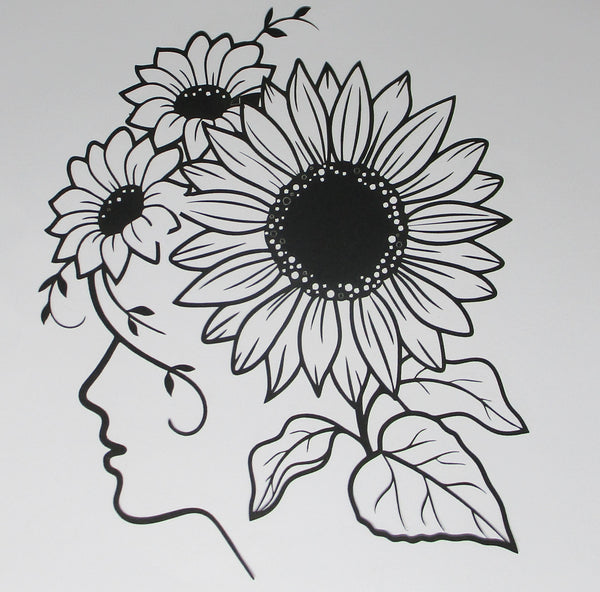 Black Cardstock Girl with Sunflower Medium