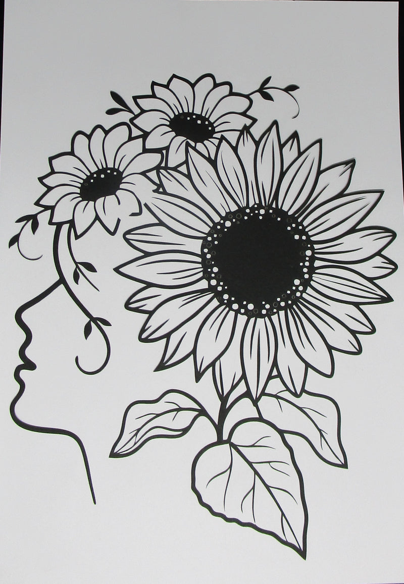 Black Cardstock Girl with Sunflower Large