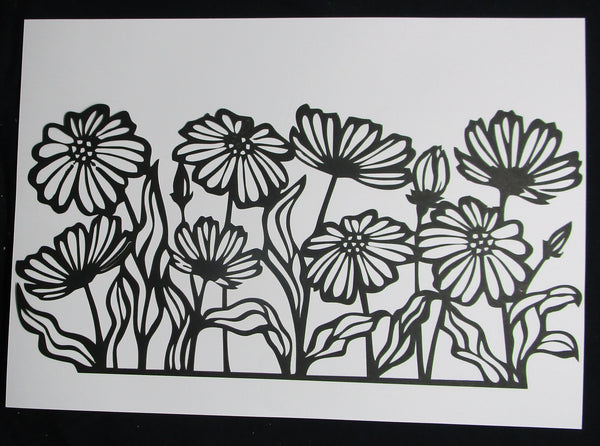 Black Cardstock Large Garden of Daisy Flowers