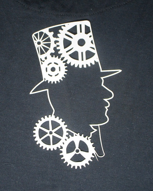 White Cardstock Man with Top Hat and Cogs Steam Punk Large