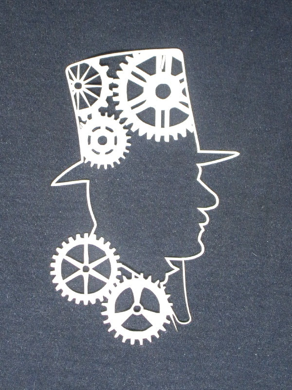 White Cardstock Man with Top Hat and Cogs Steam Punk Medium