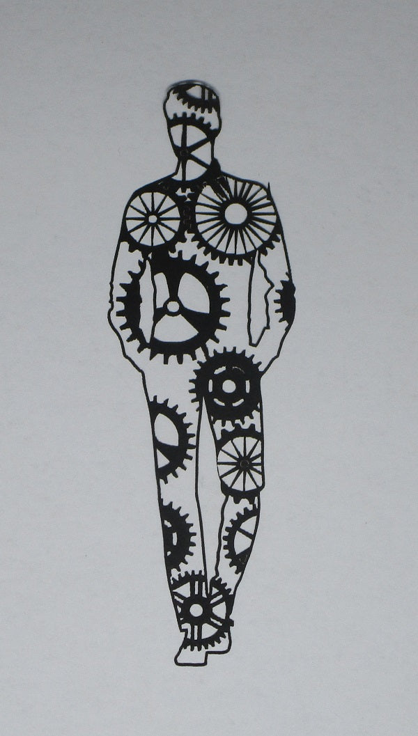 Black Cardstock Man with Cogs Small Steam Punk