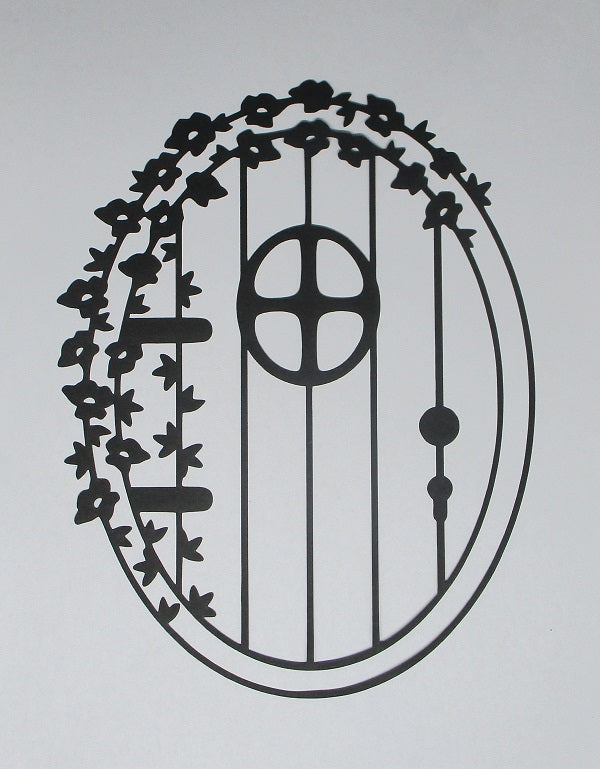 Black Cardstock Fairy or Garden Door with Flowers Large