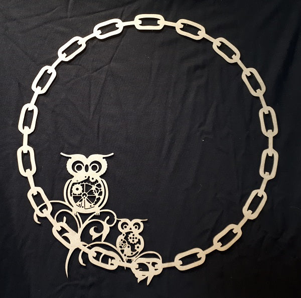 12 x 12 Chipboard Frame Circle Chain with Owl Large