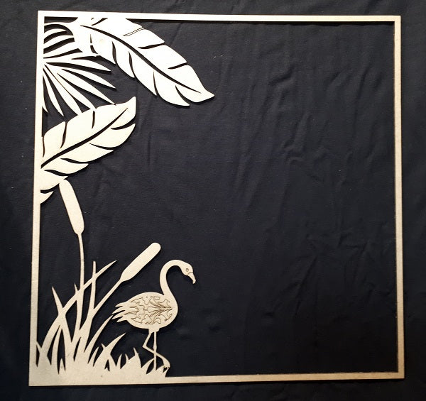 12 x 12 Chipboard Frame Square Frame Tropical Leaves Flamingo