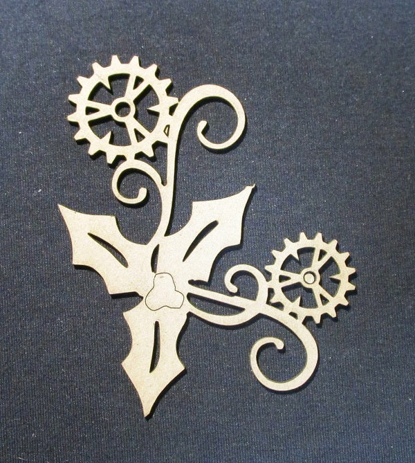 Chipboard Christmas Holly and Cogs