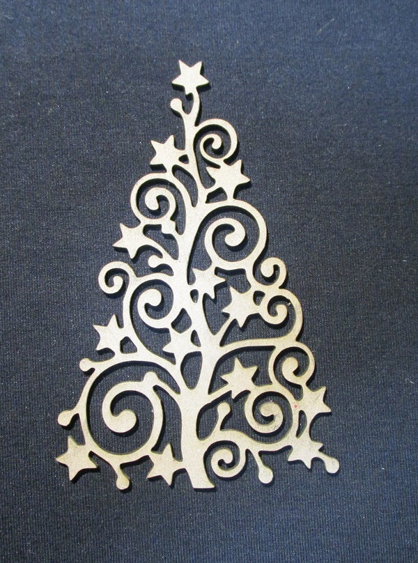 Chipboard Christmas Tree with Starsand Swirls